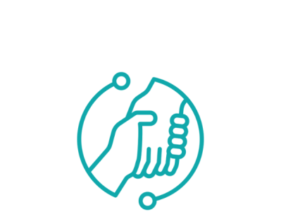 Outline of a handshake within a circle, representing collaboration or agreement.